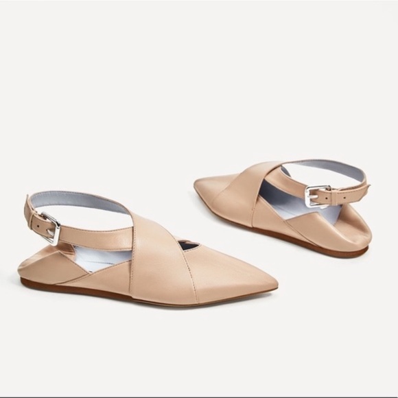 Zara Shoes - NWT Zara nude pointed toe flats with buckle